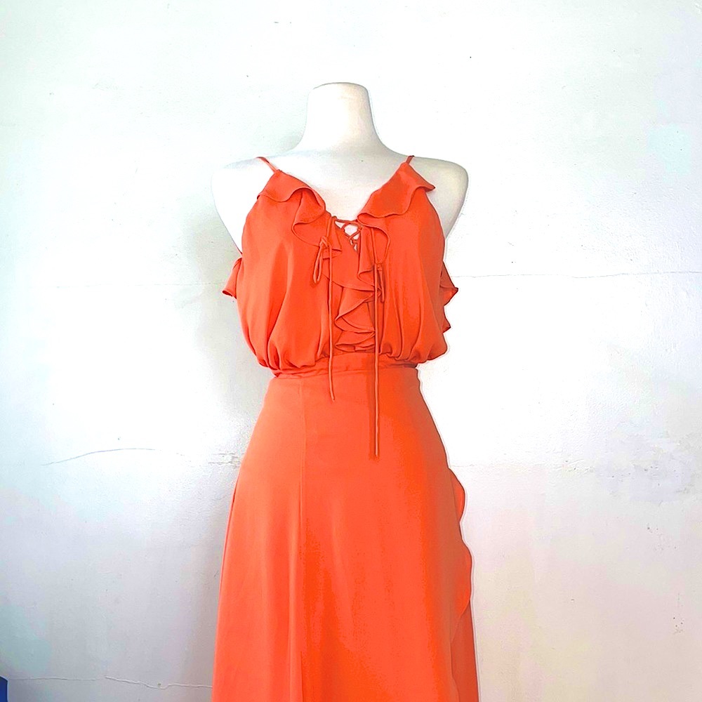 Fame and Partners Orange Chiffon Dress 4 - Picture 2 of 11